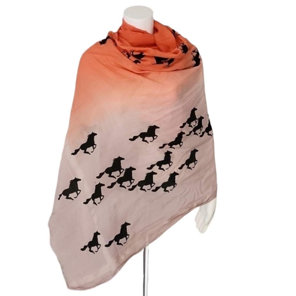 VINTAGE EQUESTRIAN Neon Ombre Horse Scarf Oversized Wrap Stallions Horses Throw - Picture 4 of 15